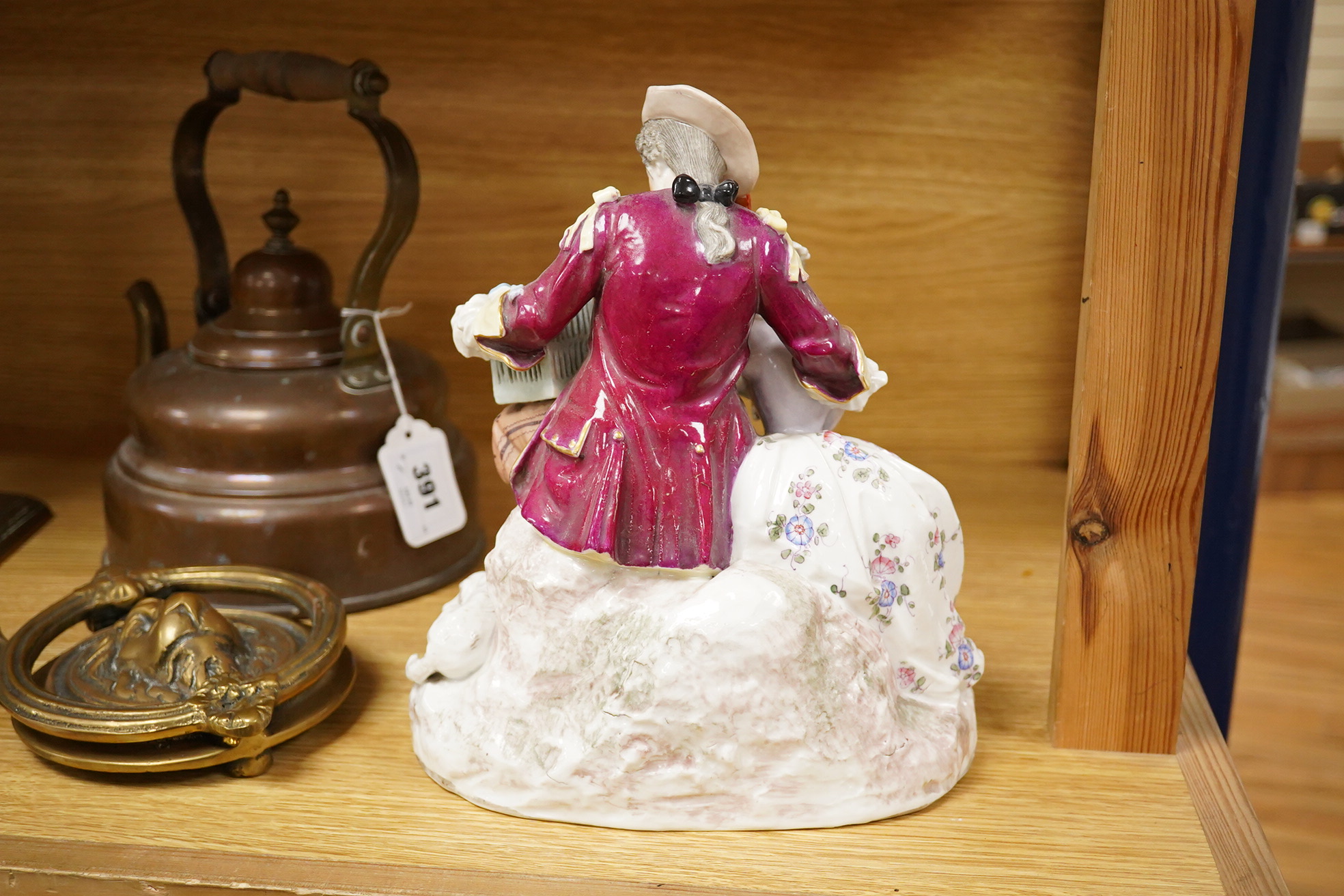 An Etruscan style opaque glass lamp and shade, 75cm high